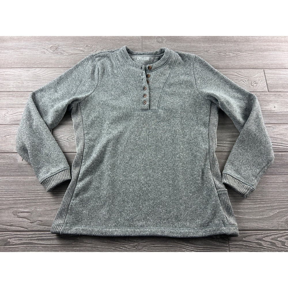 Duluth Trading Co Womens Gray Henley Fleece Sweater Pullover Large 1763